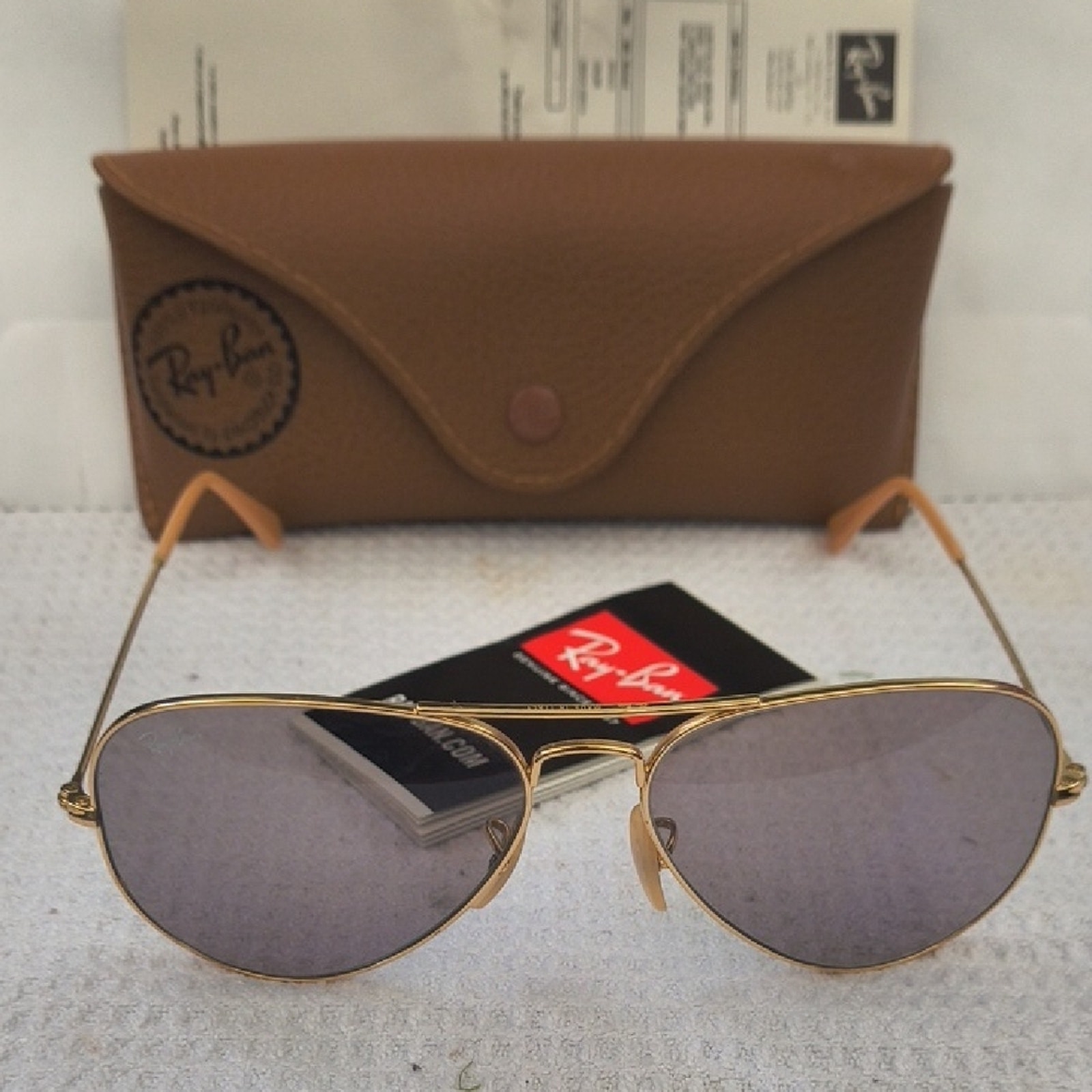 Ray-Ban Gold Frame Sunglasses With Gray Lenses